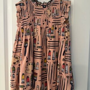 Pink Chicken Art-Inspired Kids Dress - Peach and Multicolor